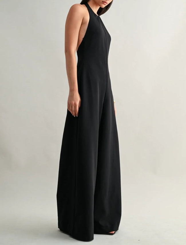 Halter Neckline Open Back Jumpsuit